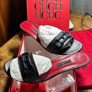 Carolina Herrera Navy and Red Slide Sandals